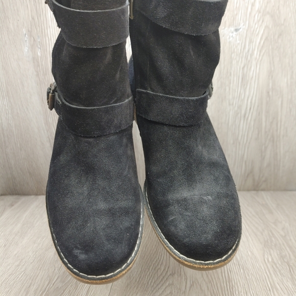 Paul Green Boot Ally Belted Suede Leather Moto UK 4.5 US  7 Black Block Heel - Picture 6 of 13